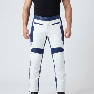 Pantalon de motard en cuir véritable pour homme, taille ajustable, coupe slim, pour moto - Product Image 1