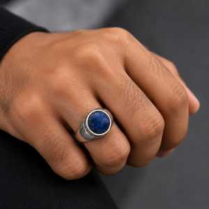 Sodalite <b>Silver</b> <b>Ring</b> for <b>Men</b>, Blue Sodalite Statement <b>Ring</b>, Sterling <b>Silver</b> Signet <b>Ring</b>, Handmade Gemstone <b>Ring</b>, Vintage Style J - Product Image 3