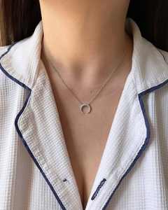 Collier Pendentif Lune Croissante en Or Blanc Massif 18 carats de Luxe avec Diamant Naturel Couleur Argent pour Femme – Vente en Gros Usine - Product Image 1