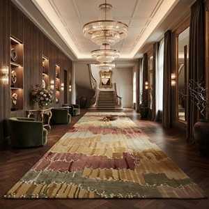Tapis contemporain abstrait motif moutarde terre cuite beige, tapis de designer de luxe pour salon, chambre à coucher, décoration intérieure, tapis d'appoint - Product Image 6