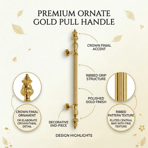 Poignée de porte en or antique, design luxueux, poignée longue décorative pour porte principale, qualité supérieure pour portes d'entrée de bureau - Product Image 5