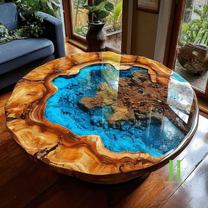 Mesa Redonda de Resina Epoxi y Madera Hecha a Mano, Estilo Océano, Mesa de Río, Color y Tamaño Personalizados, Muebles de Lujo para Sala de Estar, MEJOR PRECIO - Product Image 3
