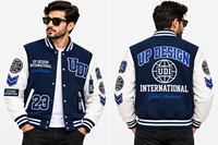Veste universitaire bleu marine personnalisée avec manches blanches, veste de baseball brodée, veste bomber streetwear haut de gamme