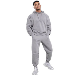 Ensemble de survêtement unisexe gris 100% coton, logo personnalisé, coupe décontractée, survêtement pour homme adulte - Product Image 1