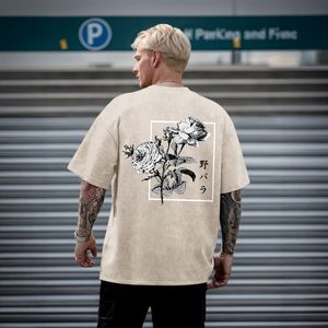 เสื้อยืดพิมพ์ลายฟอกสีสไตล์วินเทจสำหรับผู้ชาย ขายส่ง เสื้อโอเวอร์ไซส์ สตรีทแวร์ ฮิปฮอป ผ้าฝ้าย 100% รับทำโลโก้ เสื้อยืดฟอกสีแบบ Stone Wash รับผลิตแบบ OEM ODM - Product Image 2