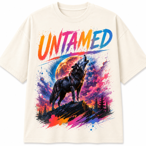 Untamed Wolf Printed Front <b>Men's</b> Black T-Shirt Long Sleeve O-Neck Loose Fit Casual 100% Cotton Jersey Breathable <b>Animal</b> Print - Product Image 1
