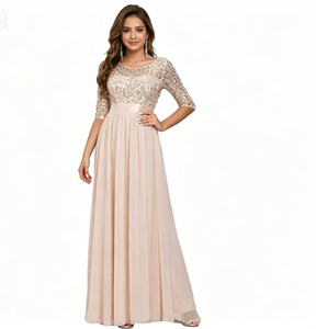 New Hot-selling Luxury Women Crew Neck Satin Straight Lace Elegant <b>Sequined</b> Celebrity Evening Dresses for Summer - Product Image 5