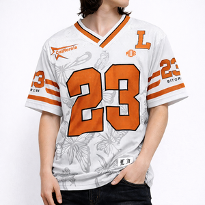 Camiseta de Fútbol Americano Transpirable para Mujer, Estilo Oversize, Malla, Estampado de Mariposas, Ropa Deportiva Personalizada, Servicio OEM - Product Image 6