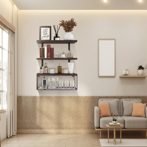 2-in-1 galleggianti a parete cestello di stoccaggio scaffali in legno per bagno camera da letto soggiorno cucina ufficio decorazione della parete piante - Product Image 1