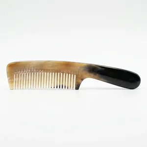 Peigne à dents larges en corne naturelle, poli, pour démêler, coiffer et brosser les cheveux, outil de barbier - Product Image 2