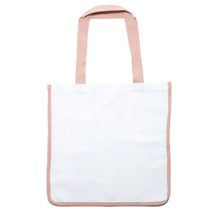Custom Logo <b>Canvas</b> <b>Tote</b> Bag Medium Size White with Navy Trim Carry Handles Reusable for Daily Use - Product Image 2