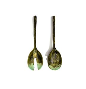 Resin Salad Server <b>Set</b> Natural Wooden with 2 Turners Sustainable Handmade <b>Utensils</b> - Product Image 1