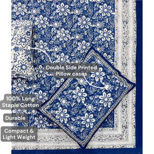 Jaipur Hand Block Printed Cotton <b>King</b> <b>Size</b> Flat Bed 3 PC Set Non Toxic Dyes Soft Breathable Durable Eco-Friendly Boho Style - Product Image 4