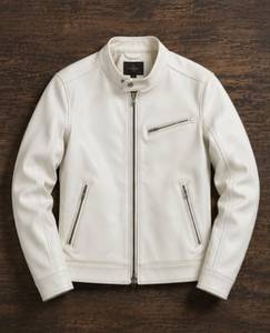 Unisex <b>White</b> PU Leather Quilted Jacket Mandarin Collar Zipper Closure Regular Fit Solid Color Winter Wear Discharge Front Hooded - Product Image 3