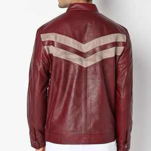 Mens Maroon Genuine <b>Leather</b> <b>Jacket</b> Manufacturer Wholesale Bulk Burgundy Biker Bomber <b>Blazer</b> Coat Custom OEM Chevron Stripe Outer - Product Image 3