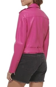 Blouson en cuir décontracté pour femme, coupe ajustée, en véritable peau de mouton, style motard, vêtement d'extérieur tendance streetwear - Product Image 3