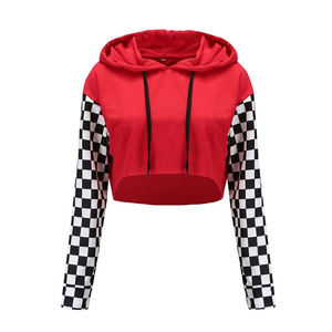 Sudadera corta con capucha para mujer, manga larga, estampado abstracto, tejido de poliéster, ropa informal de primavera - Product Image 1