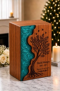 Personalized Wooden Resin Urn <b>Box</b> for Human & Pet Ashes Eco-Friendly Durable <b>Memorial</b> Keepsake Handmade Cremation Urn - Product Image 6