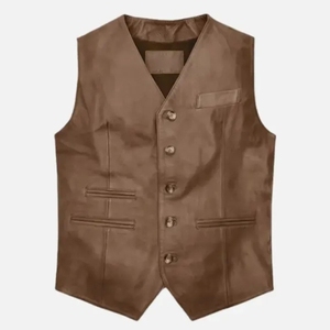 Gilet en cuir décontracté pour homme, tendance, style rétro, sans manches, respirant, à la mode, pour motard, coupe ajustée, automne - Product Image 1