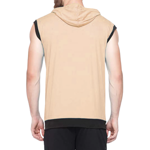 Top Notch <b>Men's</b> 100% Cotton <b>Beige</b> Sleeveless Zipper-Up Heavyweight Fleece Winter Gym Sports <b>Hoodie</b> Embroidered Plain Dyed - Product Image 2
