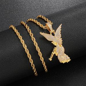 Joyería Vintage, Nuevos Diseños, Collar con Colgante de Ángel con Pistola, Estilo Hip Hop, con Incrustaciones de Moissanita, para Hombre, Religioso, Brillante - Product Image 2