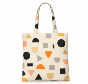 Custom Logo Cotton Canvas Tote <b>Bag</b> Geometric Pattern Medium Size Shopping <b>Bag</b> with Pocket Personalized for Promotions - Product Image 4