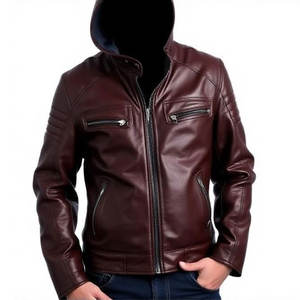 2025 unisexe peau de vache veste en cuir de haute qualité OEM Logo personnalisé col montant saison d'hiver fermeture à glissière Techniques lavées - Product Image 2