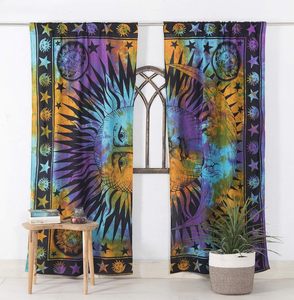 Indian Hippie Bohemian Beautiful Sun Moon <b>Star</b> Mandala Curtain Panels Multi - Product Image 1