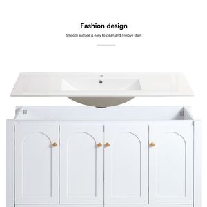 Mobile Bagno Bianco da 48 Pollici con 4 Ante a Chiusura Ammortizzata e 2 Cassetti, Ampio Spazio di Archiviazione, Combinazione con Lavabo in Ceramica - Product Image 6