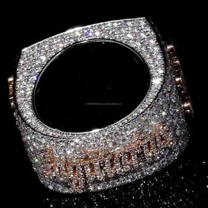 Unisex Iced Out Baguette & Round Cut Moissanite Diamond <b>925</b> Sterling <b>Silver</b> Hip Hop Style Cluster <b>Ring</b> <b>with</b> Custom Letter X <b>Ring</b> - Product Image 6