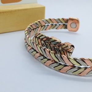 Vintage Fashion Trendy Twisted Copper Magnetic <b>Bangle</b> <b>Bracelet</b> Set Antique Plated Braided Cuff Jewelry for Gift - Product Image 5