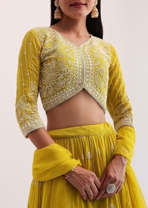 Ensemble Lehenga Choli en polyester brodé jaune, longueur au sol, séchage rapide, robe de fête indienne pakistanaise pour femmes - Product Image 5