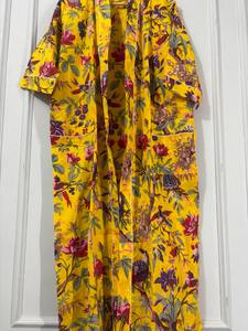 Bata de Baño de Algodón con Estampado Floral Amarillo para Mujer, Hecha a Mano en India, Estilo Kimono, Elegante, Transpirable, de Secado Rápido, Ropa de Dormir de Verano - Product Image 4