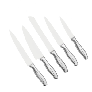 Ensemble de couteaux de cuisine en acier inoxydable, 5 pièces, avec bloc de rangement en bois, manches ergonomiques en métal, lames de coupe aiguisées pour la cuisine à domicile - Product Image 4