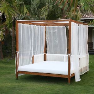 Luxury Teak Canopy Daybed Outdoor Patio <b>Bed</b> with Foam <b>Cushion</b> – Resort Style Sun Lounge - Product Image 1