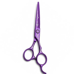 Ciseaux à cheveux professionnels en céramique violette avec manche en acier inoxydable et lame tranchante pour droitiers, usage en salon - Product Image 1