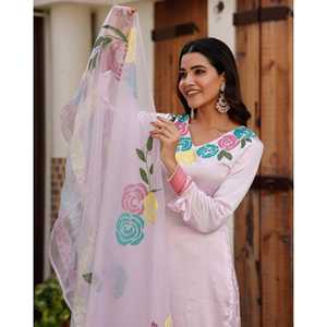 Conjunto de Traje de Chifón Pintado a Mano, Elegante y Transpirable, Talla XS para Mujer, Color Rosa, Marca Kashish - Product Image 5