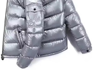 Men's <b>Silver</b> Coated Puffer <b>Jacket</b> Windproof Zipper Closure Casual Winter Wear Stand Collar Hooded Short Fit - Product Image 3