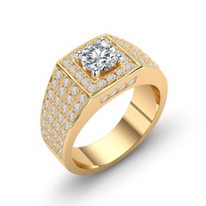 Diamond Jewelry 14K Solid Yellow Gold Mens Iced Out Diamond <b>Ring</b> Square Halo Round Cut Pave Band Custom Fine Jewelry - Product Image 2