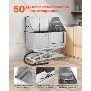 Stazione Professionale per Toelettatura Animali con Sollevamento Elettrico da 50 Pollici, Vasca in Acciaio Inox per Lavaggio Cani, Piastra Antiscivolo con Scarico e Rubinetto per Gatti - Product Image 2