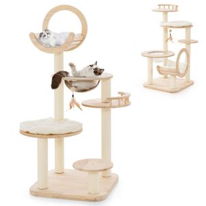 4 in 1 <b>Large</b> Wooden <b>Cat</b> Tower with Space Capsule Nest for Indoor <b>Cats</b> Premium <b>Cat</b> <b>Trees</b> & Scratcher - Product Image 4