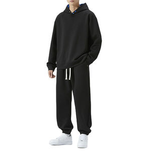 Conjunto de Sudadera con Capucha para Hombre, Color Sólido, Algodón, Casual, Corte Holgado, Pantalones con Cordón, Manga Larga, Ropa de Otoño - Product Image 1