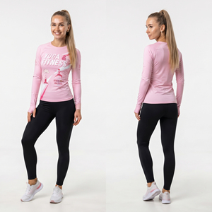 T-shirt de yoga à imprimé graphique pour femmes, manches longues, haut de sport pour la gym, vêtements de jogging pour femmes, t-shirt en polyester tricoté, haut de fitness pour femmes - Product Image 1