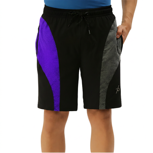 Shorts Bermuda pour homme, noir et gris, à blocs de couleur, séchage rapide, avec cordon de serrage et poches, coupe décontractée - Product Image 5