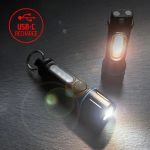 2023 Ultra terang 400 lumen LED mini gantungan kunci senter USB-C lampu isi ulang berkemah