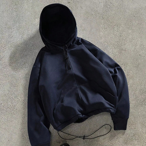 Sudadera con capucha para hombre, estilo oversized, hombros caídos, algodón grueso, forro polar, estampado desgastado, bordado, estilo streetwear, sudadera de moda. - Product Image 1