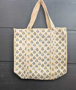 <b>Large</b> Boho Quilted Cotton Shoulder <b>Tote</b> <b>Bag</b> Zipper Closure Chained Detail <b>for</b> Women Washable Floral Print <b>for</b> <b>Travel</b> Shopping - Product Image 1