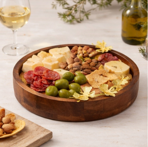 Tazón Redondo de Madera de Acacia Hecho a Mano con Elegantes Detalles Florales de Latón, Tazón Decorativo Premium para Frutas y Ensaladas para el Hogar - Product Image 4
