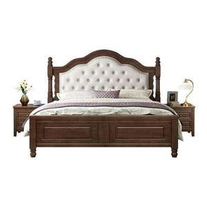 Venta Directa de Fábrica India: Cama King Moderna de Mediados de Siglo, 100% Madera Sólida, con Cabecero Tapizado en Tela Suave y Acolchado para Bodas - Product Image 3