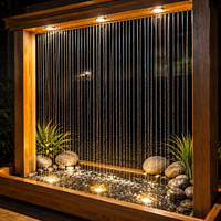 Fuente de Agua Moderna de Lujo para Interiores y Exteriores, con Cortina de Agua de FRP, Luces LED Cálidas, Acabado de Madera, Diseño Decorativo de Cascada, Montaje en Suelo
